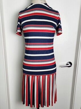 60s Contrast Stripe Tennis Dress w Pleated Skirt